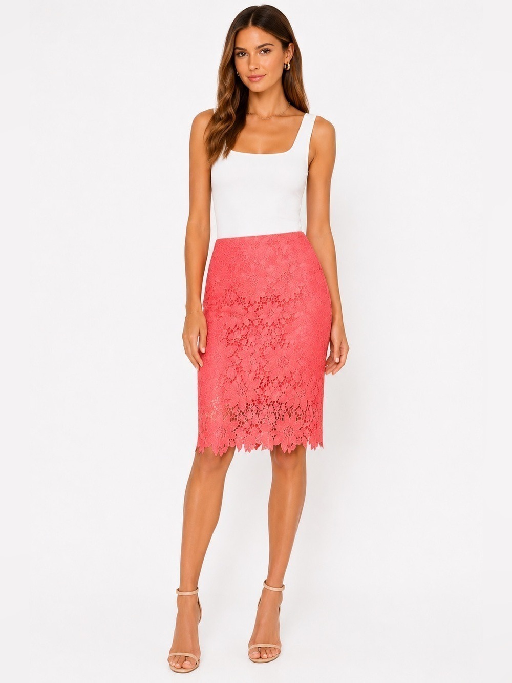 White House Black Market Coral Pencil Skirt Size 4